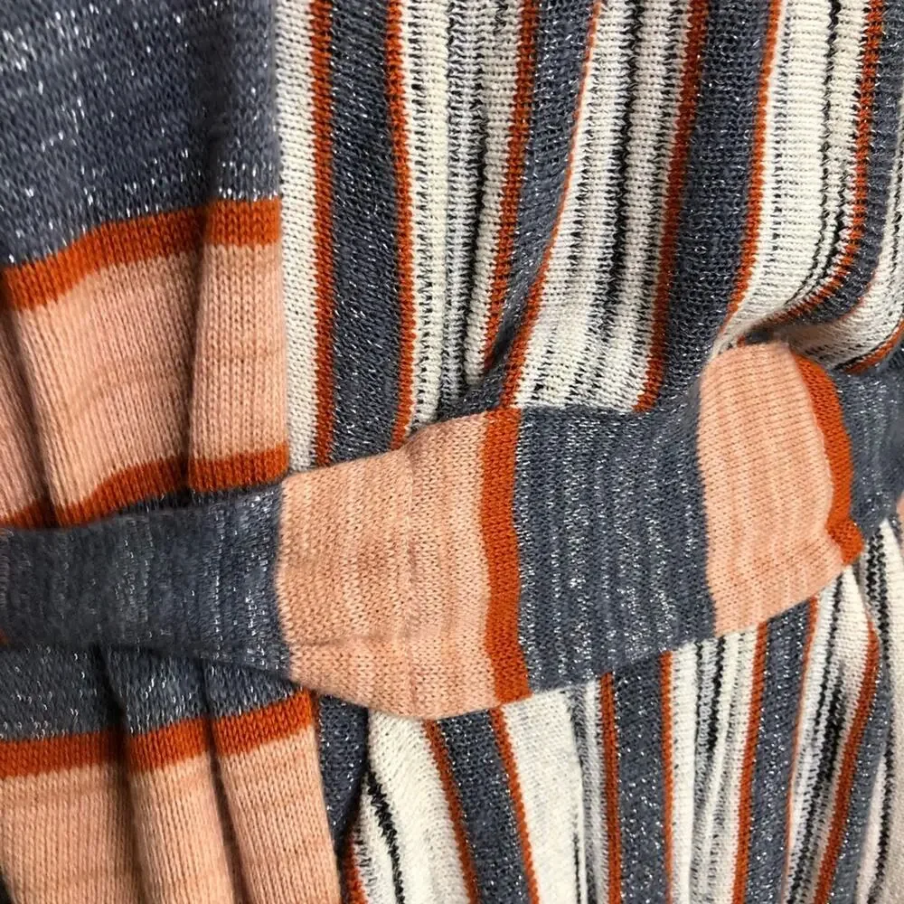 Free People Horizon‎ white blue orange mixed stripe belted knit dress size Small